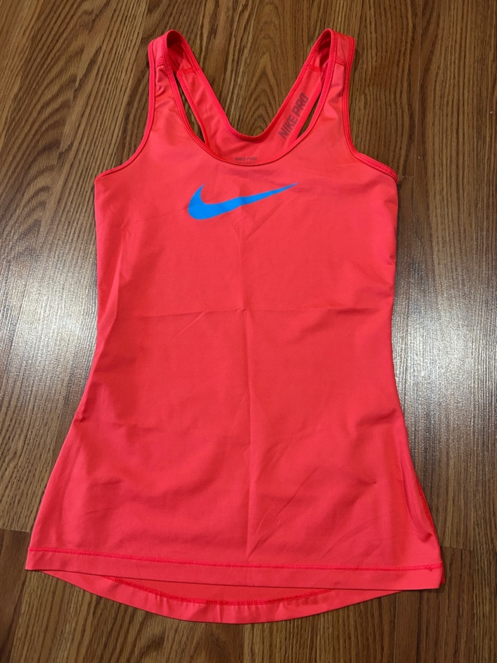 Nike Women's Neon red/orange Racerback Tank with Blue Swoosh XS